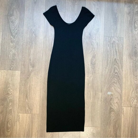 Aritzia Babaton Midi Dress Black Stretch Modal scoop neck Short Sleeve Size XXS - Picture 5 of 14